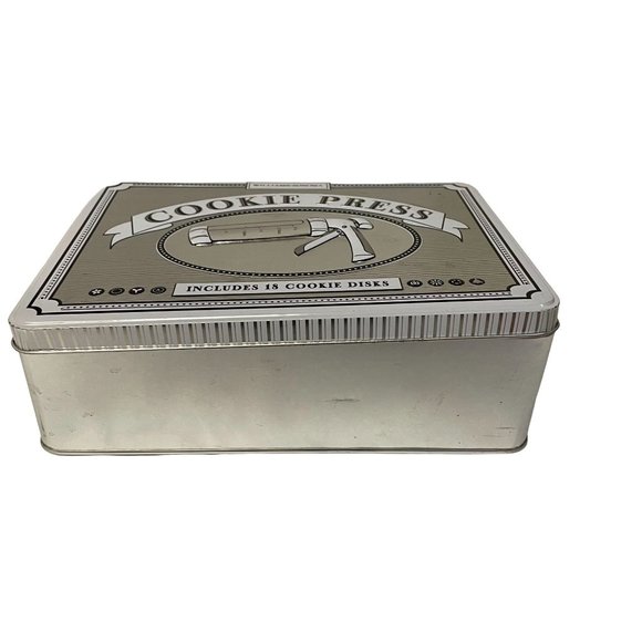 Williams Sonoma Cookie Press Includes 15 Cookie Disks in Storage Tin Box 10" x 7 - Picture 5 of 8